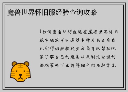 魔兽世界怀旧服经验查询攻略